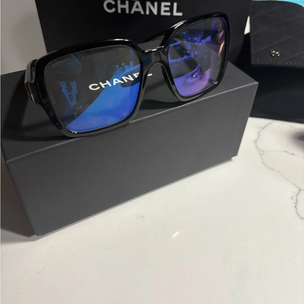 CHANEL Black Square Frames with Gold Logo Accent